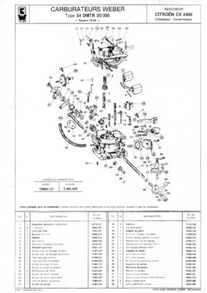 WEBER CARBURETTOR 34 DMTR 35/300 CITROEN CX 2400 SWEDEN diagram