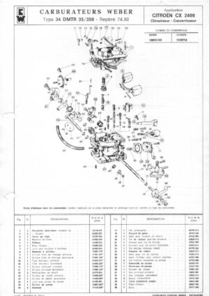 WEBER CARBURETTOR 34 DMTR 35/350 CITROEN CX 2400 diagram