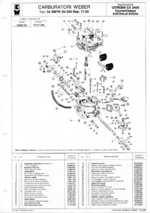 WEBER CARBURETTOR 34 DMTR 39/350 CITROEN CX 2400 AUSTRALIA-SWEDEN diagram