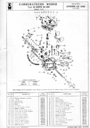 WEBER CARBURETTOR 34 DMTR 40/200 CITROEN CX 2400 JAPAN diagram