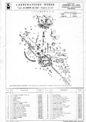 WEBER CARBURETTOR 34 DMTR 42/350 CITROEN CX 2200 AUSTRALIA diagram
