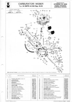WEBER CARBURETTOR 34 DMTR 44/350 CITROEN CX 2400 AUSTRALIA-SWEDEN diagram