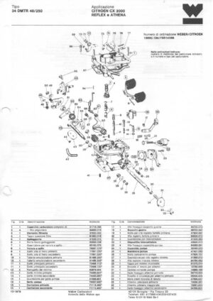 WEBER CARBURETTOR 34 DMTR 46/250 CITROEN CX 2000 REFLEX ATHENA diagram