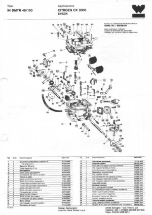 WEBER CARBURETTOR 34 DMTR 48/150 CITROEN CX 2000 SWEDEN diagram