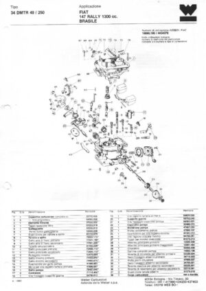 WEBER CARBURETTOR 34 DMTR 49/250 FIAT 147 RALLY 1300 CC BRAZIL diagram