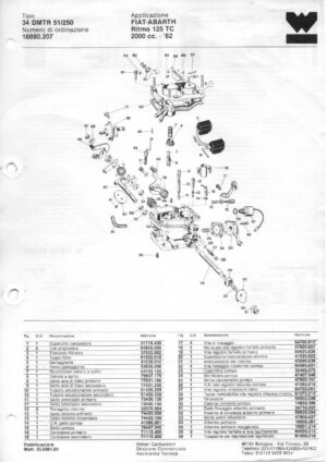 WEBER CARBURETTOR 34 DMTR 51/250 FIAT ABARTH RITMO 125 TC 2000 CC '82 diagram