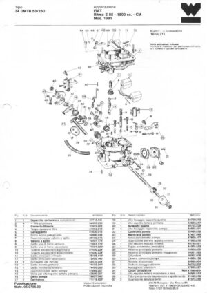 WEBER CARBURETTOR 34 DMTR 53/250 FIAT RITMO S 85-1500 CC MT '81 diagram
