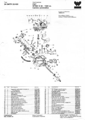 WEBER CARBURETTOR 34 DMTR 53/450 FIAT RITMO S 85-1500 CC AT diagram