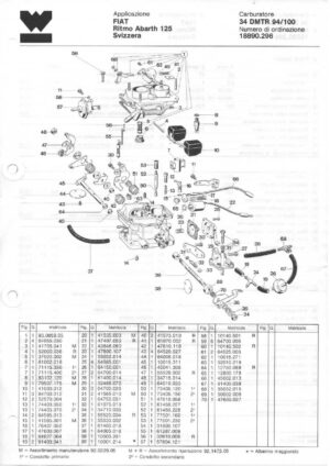 WEBER CARBURETTOR 34 DMTR 94/100 FIAT RITMO ABARTH 125 SWEDEN diagram
