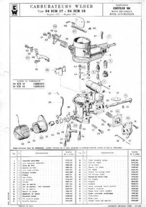WEBER CARBURETTOR 34 ICR 17/18 CHRYSLER 160 MT/AT diagram