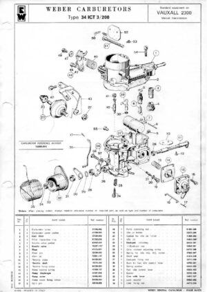 WEBER CARBURETTOR 34 ICT 3/200 VAUXHALL 2300 MT diagram