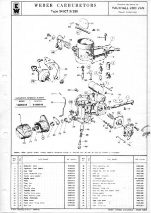 WEBER CARBURETTOR 34 ICT 3/250 VAUXHALL 2300 VAN MT diagram