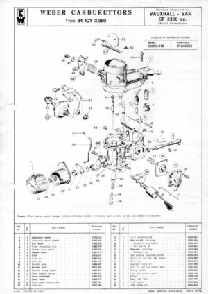WEBER CARBURETTOR 34 ICT 3/350 VAUXHALL VAN CF 2300 MT diagram