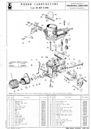 WEBER CARBURETTOR 34 ICT 4/200 VAUXHALL 2300 AT diagram