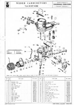 WEBER CARBURETTOR 34 ICT 4/250 VAUXHALL 2300 VAN AT diagram
