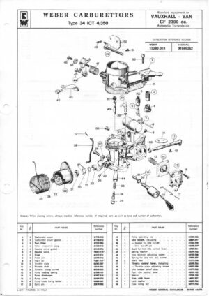 WEBER CARBURETTOR 34 ICT 4/350 VAUXHALL VAN CF 2300 AT diagram