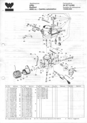 WEBER CARBURETTOR 34 ICT 8/350 OPEL BEDFORD 2000 CC AT diagram