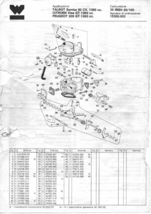 WEBER CARBURETTOR 35 IBSH 20/100 TALBOT SAMBA 80 CV 1360 CC/CITROEN VISA GT 1360 CC/PEUGEOT 205 GT 1360 CC diagram