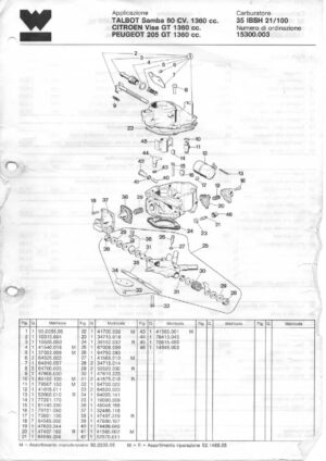 WEBER CARBURETTOR 35 IBSH 21/100 TALBOT SAMBA 80 CV 1360 CC/CITROEN VISA GT 1360 CC/PEUGEOT 205 GT 1360 CC diagram