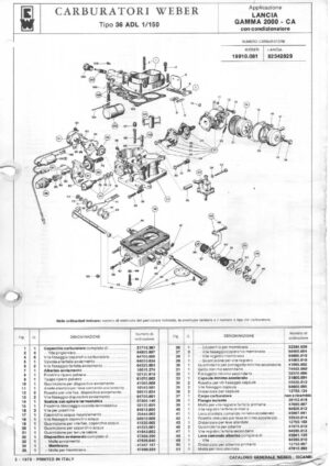 WEBER CARBURETTOR 36 ADL 1/150 LANCIA GAMMA 2000 AT diagram