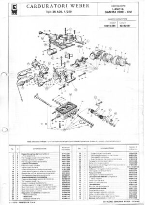 WEBER CARBURETTOR 36 ADL 1/250 LANCIA GAMMA 2000 MT diagram