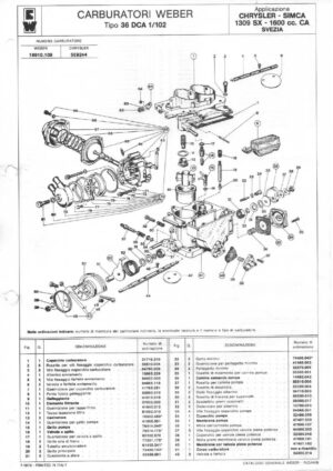 WEBER CARBURETTOR 36 DCA 1/102 CHRYSLER - SIMCA 1309 SX - 1600 CC AT SWEDEN diagram