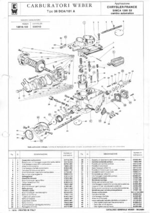 WEBER CARBURETTOR 36 DCA/101 A CHRYSLER FRANCE SIMCA 1309 SX AT diagram
