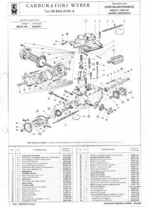 WEBER CARBURETTOR 36 DCA 2/101 A CHRYSLER FRANCE SIMCA 1308 GT AT diagram