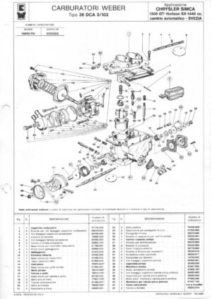 WEBER CARBURETTOR 36 DCA 3/102 CHRYSLER SIMCA 1308 GT HORIZON SX 1440 CC AT SWEDEN diagram