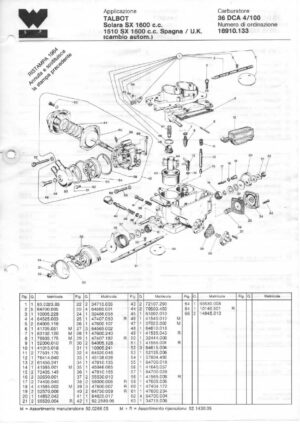 WEBER CARBURETTOR 36 DCA 4/100 TALBOT SOLARA SX 1600 CC 1510 SX 1600 CC SPAIN/UK AT diagram