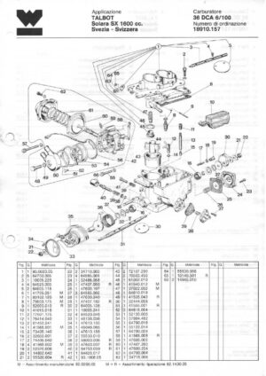 WEBER CARBURETTOR 36 DCA 6/100 TALBOT SOLARA SX 1600 CC SWEDEN SWITZERLAND diagram