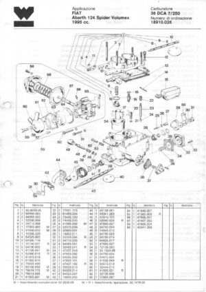 WEBER CARBURETTOR 36 DCA 7/250 FIAT ABARTH 124 SPIDER VOLUMEX 1995 CC diagram