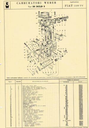 WEBER CARBURETTOR 36 DCLD 3 FIAT 1100 TV diagram