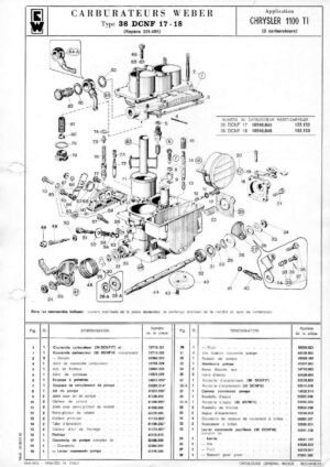 WEBER CARBURETTOR 36 DCNF 17-18 CHRYSLER 1100 TI diagram
