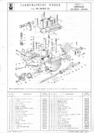 WEBER CARBURETTOR 36 DCNF 21 CHRYSLER 1100 SPECIAL AUSTRIA diagram