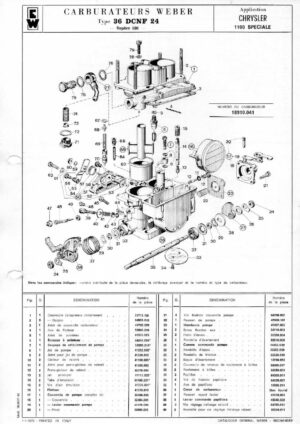 WEBER CARBURETTOR 36 DCNF 24 CHRYSLER 1100 SPECIAL diagram