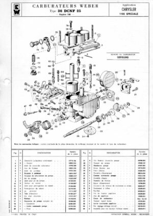 WEBER CARBURETTOR 36 DCNF 25 CHRYSLER 1100 SPECIAL diagram