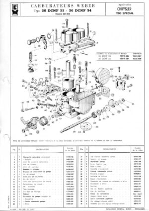 WEBER CARBURETTOR 36 DCNF 33/34 CHRYSLER 1100 SPECIAL diagram