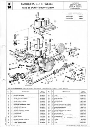 WEBER CARBURETTOR 36 DCNF 49/100-50/100 CHRYSLER SIMCA 1307 S diagram