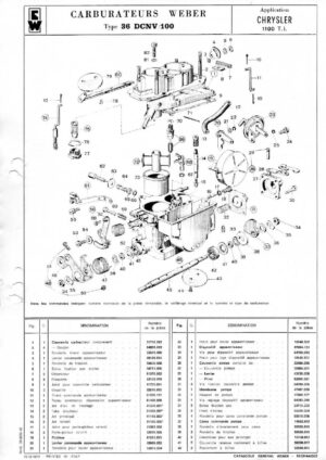WEBER CARBURETTOR 36 DCNV/100 CHRYSLER 1100 TI diagram
