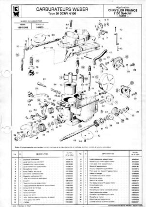 WEBER CARBURETTOR 36 DCNV 4/100 CHRYSLER FRANCE 1100 SPECIAL SWEDEN diagram