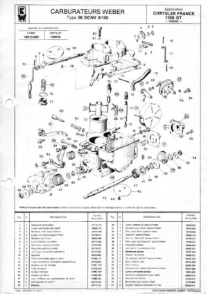 WEBER CARBURETTOR 36 DCNV 6/100 CHRYSLER FRANCE 1308 GT SWEDEN diagram