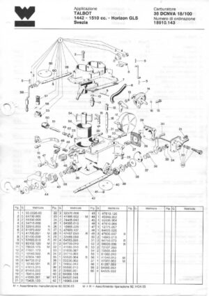 WEBER CARBURETTOR 36 DCNVA 18/100 TALBOT 1442-1510 CC HORIZON GLS SWEDEN diagram