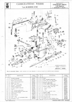 WEBER CARBURETTOR 36 DCNVA 3/100 CHRYSLER SIMCA 1100 SPECIAL diagram