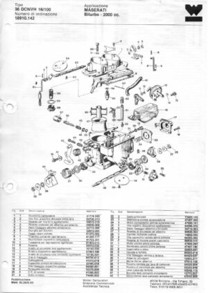 WEBER CARBURETTOR 36 DCNVH 16/100 MASERATI BITURBO 2000 CC diagram
