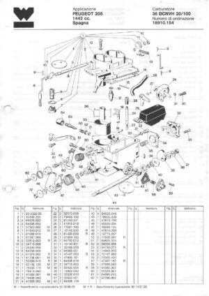 WEBER CARBURETTOR 36 DCNVH 20/100 PEUGEOT 205 1442 CC SPAIN diagram