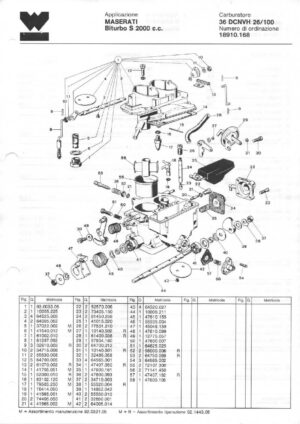 WEBER CARBURETTOR 36 DCNVH 26/100 MASERATI BITURBO S 2000 CC diagram