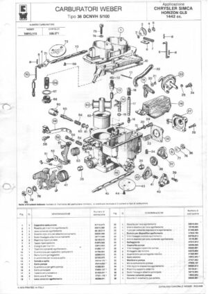WEBER CARBURETTOR 36 DCNVH 5/100 CHRYSLER SIMCA HORIZON GLS 1442 CC diagram