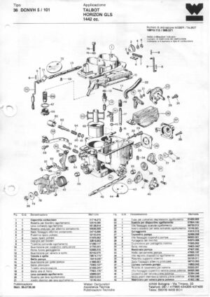 WEBER CARBURETTOR 36 DCNVH 5/101 TALBOT HORIZON GLS 1442 CC diagram