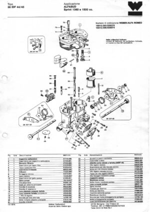 WEBER CARBURETTOR 36 IDF 44/45 ALFASUD SPRINT 1360 E 1500 CC diagram